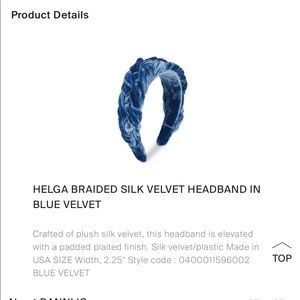 Dannijo Helga Silk Velvet Braided Blue Headband New with Tags